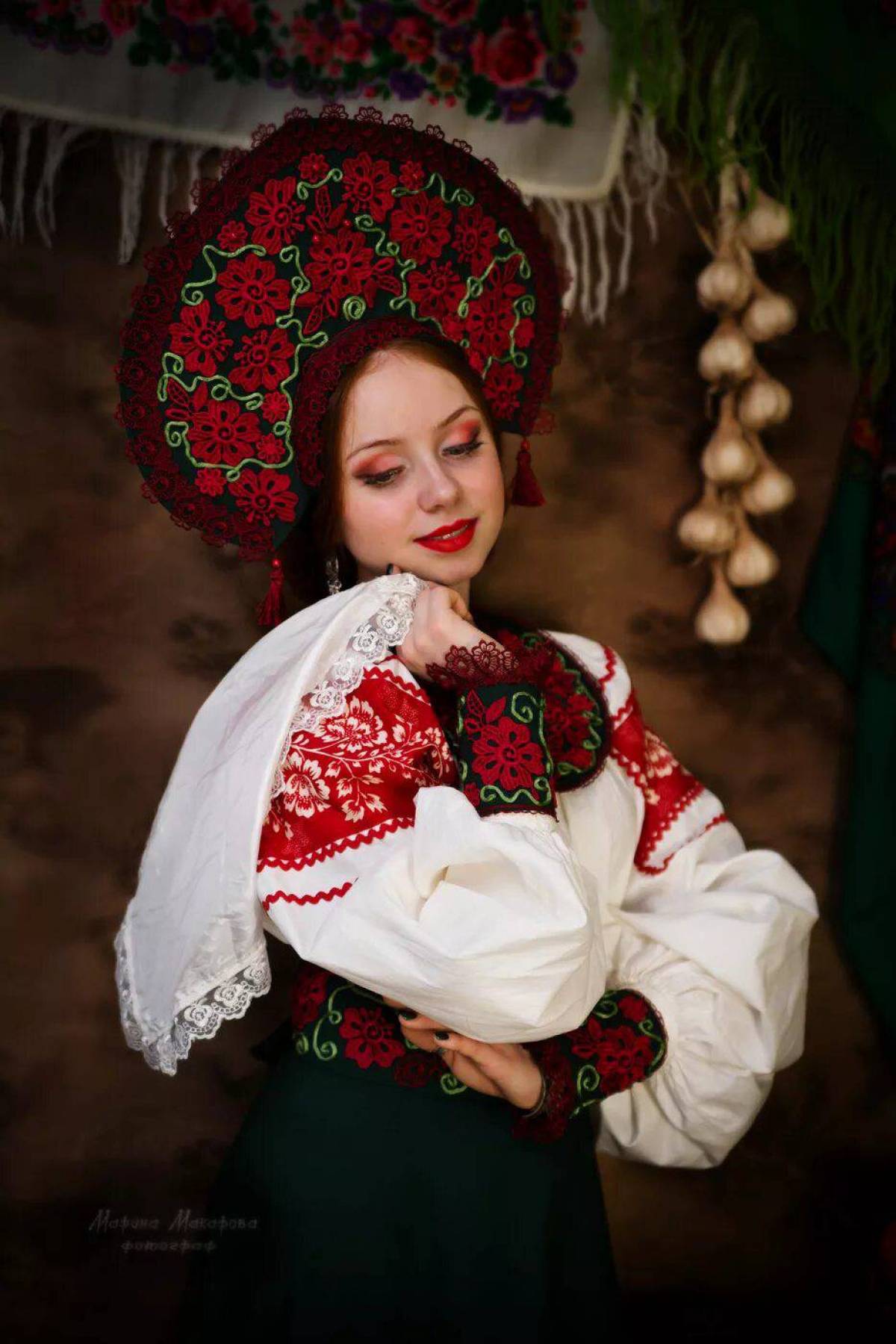 Women in Slavic costumes underwear in Kiev