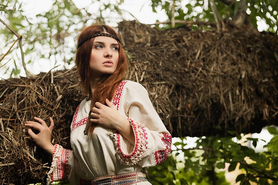 Women in Slavic costumes in Kiev